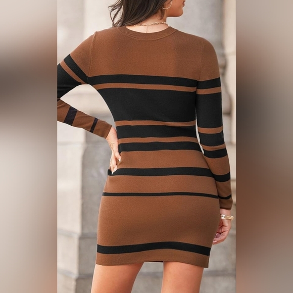 CUPSHE Women's Round Neck Long Sleeve Ribbed Knitted Winter Sweater Dress - Picture 2 of 5